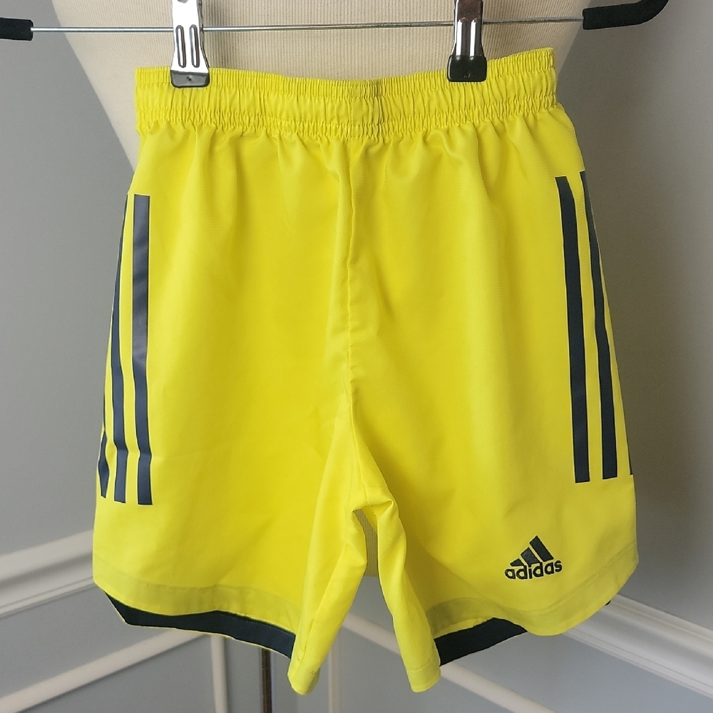ADIDAS Boy's Neon Yellow Blue Aeroready Athleisure Activewear Lightweight Shorts